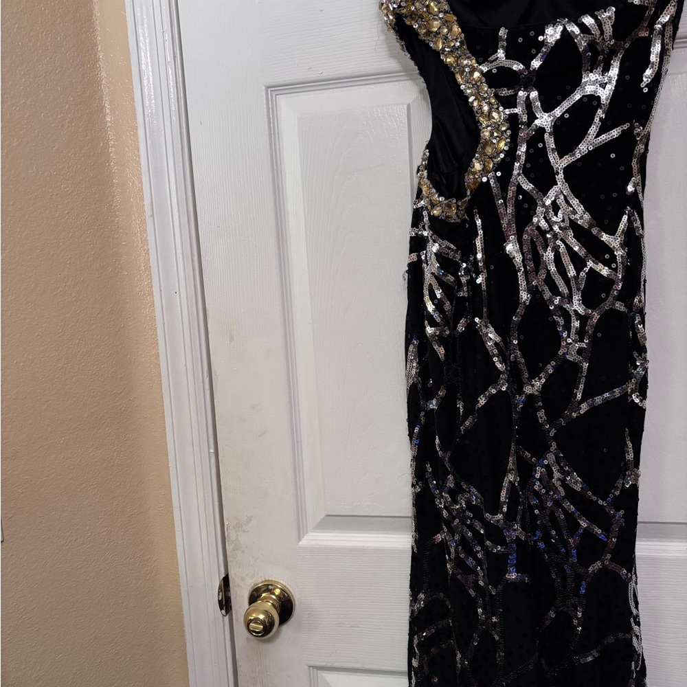 Elegant Black and Silver One Shoulder Dress